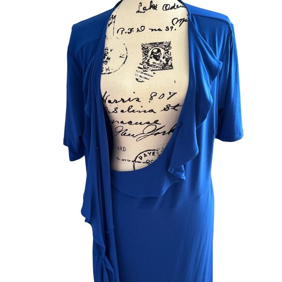 The Limited Royal Blue Wrap Dress w/ Tie Size XL  Ruffles Half Sleeve Stretchy - Picture 6 of 10